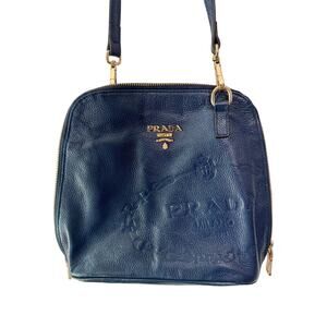 Navy Blue Prada Purse with Gold Hardware